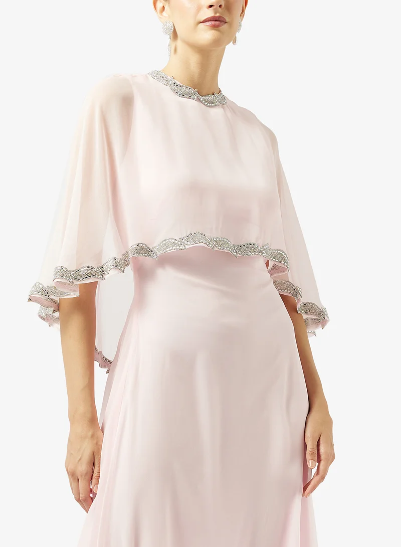 Namshi x  Sheer Cape Dress With Embellishment for Women | Best Price UAE